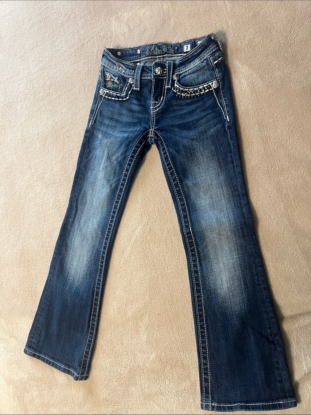 Miss Me Women’s Dark Blue Flare Jeans with Contrast Stitching